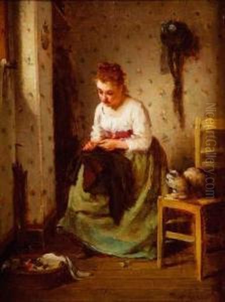 Femme A La Couture Oil Painting by Henri Baron