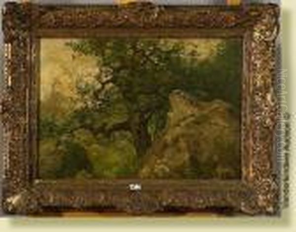 Coin De Foret Au Rocher Oil Painting by Theodore Baron