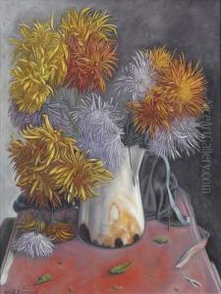 Nature Morte Aux Chrysanthemes. Oil Painting by Aime Barraud