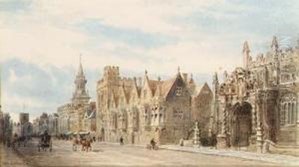 The High Street, Oxford, Looking
 Towards Carfax Tower With Views Ofthe University Church Of St. Mary, 
And Brasenose College Oil Painting by Francis Philip Barraud