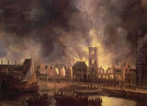 The Great Fire in the Old Town Hall, Amsterdam 1652 Oil Painting by Jan Abrahamsz. Beerstraten