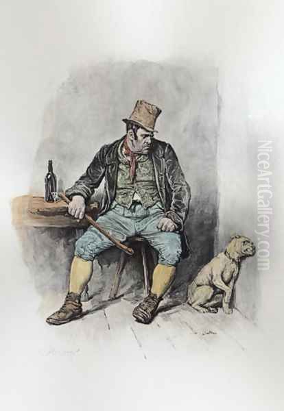Bill Sikes and his dog, from 'Charles Dickens- A Gossip about his Life' c.1894 Oil Painting by Frederick Barnard