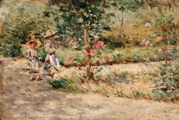 Bimbi In Giardino Oil Painting by Enrico Pistilli