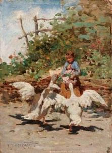 Bimba Con Oche Oil Painting by Enrico Pistilli