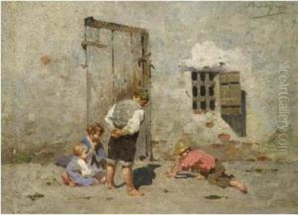 I Piccoli Giocatori Oil Painting by Enrico Pistilli