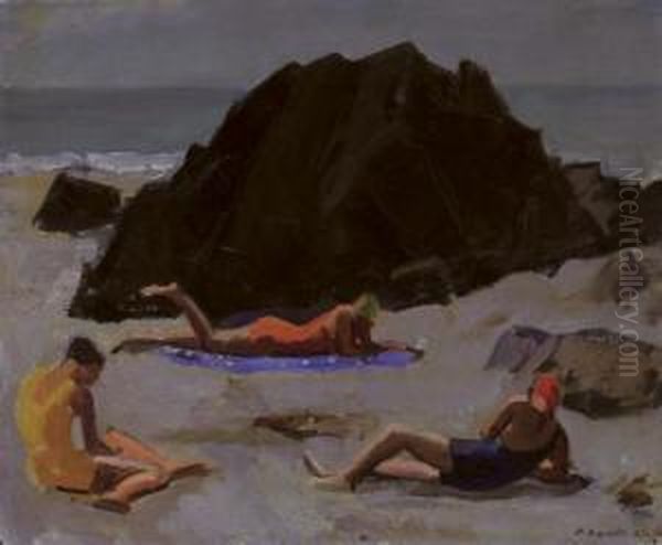 Felsen Mit Figuren Am Strand Oil Painting by Paul Basilius Barth