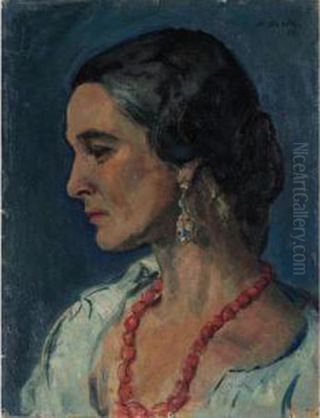 Damenbildnis Painting Of A Woman Oil Painting by Paul Basilius Barth