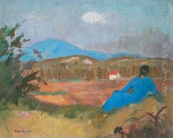 Liegende Frau In Landschaft Oil Painting by Paul Basilius Barth