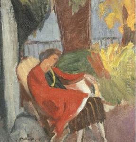 Frau Mit Rotem Umhang Oil Painting by Paul Basilius Barth