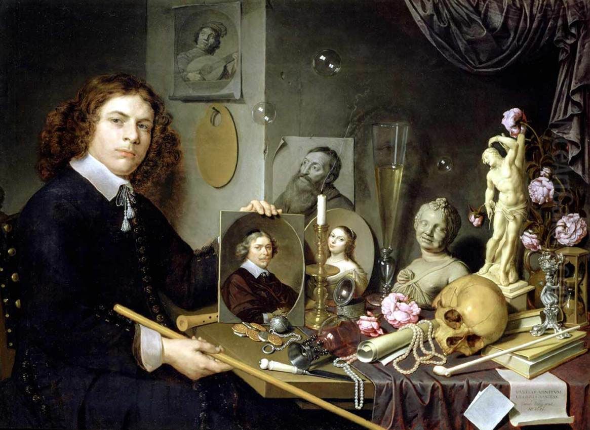 Self-Portrait with Vanitas Symbols Oil Painting by David Bailly