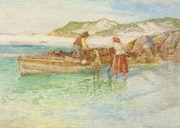 Unloading The Turf Boat Oil Painting by William Henry Bartlett