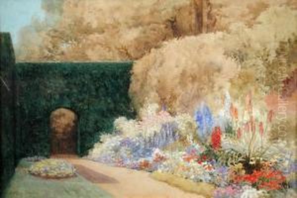 Summer Borders In An Irish Garden Oil Painting by Mary Georgina Barton