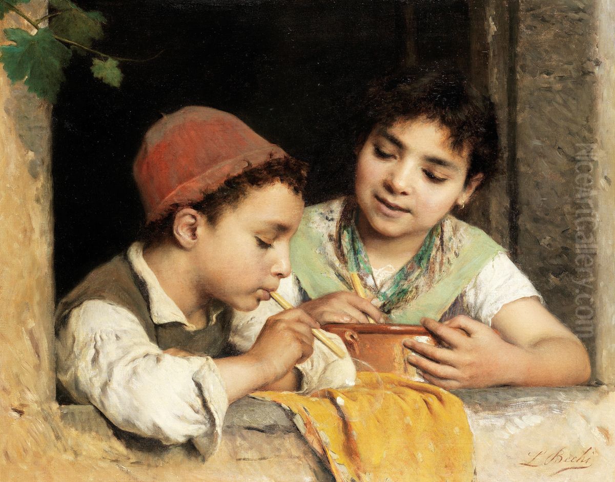 Blowing Bubbles Oil Painting by Luigi Bechi