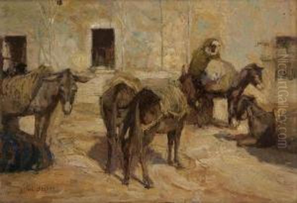 Caravane De Mulets (orientaliste) Oil Painting by Alfred Bastien