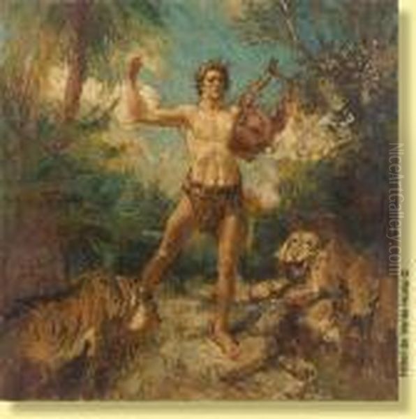 Joueur De Lyre Parmi Les Fauves Oil Painting by Alfred Bastien