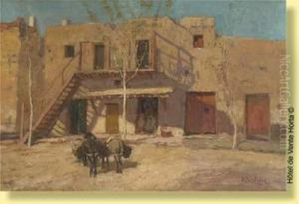 Ne Bate Dans Une Cour Ensoleillee Oil Painting by Alfred Bastien