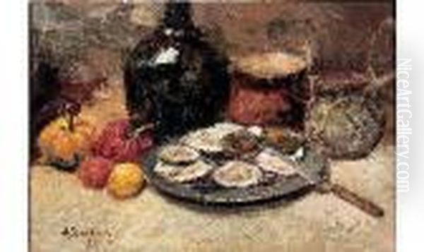 Nature Morte Aux Huitres Oil Painting by Alfred Bastien