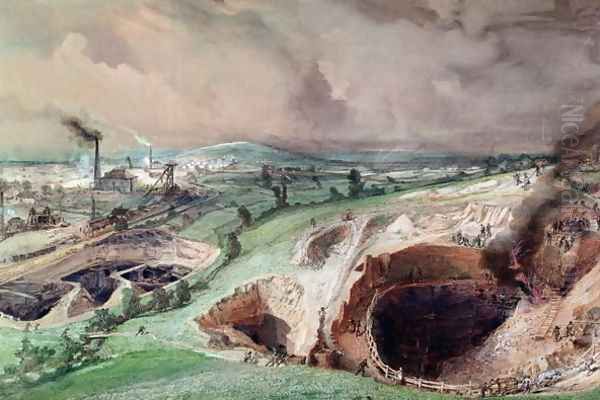 Open-cast Mines at Blanzy, Saone-et-Loire, 1857 Oil Painting by Ignace Francois Bonhomme