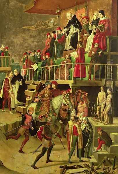 St. Dominic Presiding over the Burning of Heretics Oil Painting by Pedro Berruguette