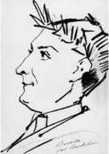 Portrait De Theodore De Banville, En Buste Et De Profil, Souriant ;
 Le Poete Est Couronne De Feuilles De Laurier. Oil Painting by Charles Baudelaire