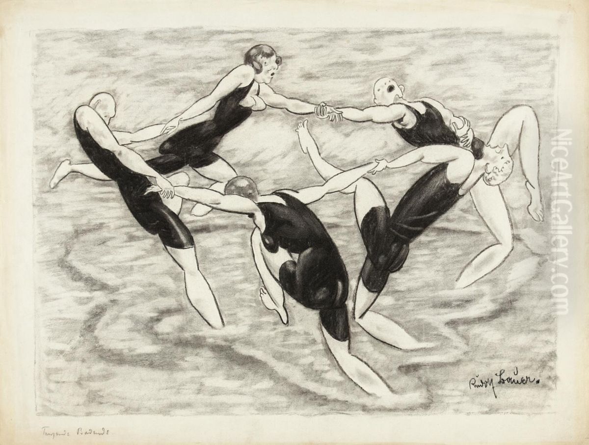 Tanzende Badende Oil Painting by Rudolf Bauer