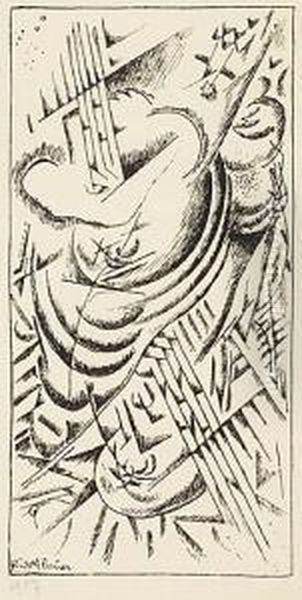 Two Lithographs.
Abstract Composition, With Diagonal Lines Oil Painting by Rudolf Bauer