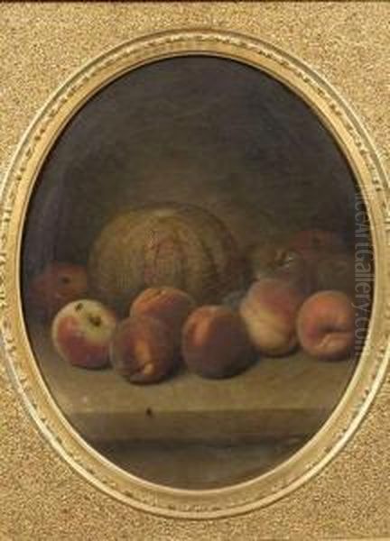 Still Life With Apples, Peaches, And Melon Oil Painting by Peter Baumgras