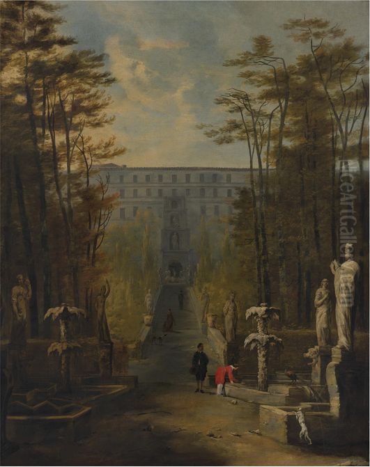 View Of The Villa D'este And Gardens, Tivoli Oil Painting by Johann Wilhelm Baur