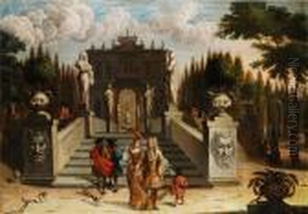 Hofisches Paar Mit Mohrenkind Oil Painting by Johann Wilhelm Baur