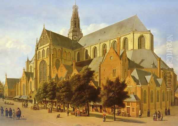 The Exterior Of The Church Of Saint Bavo In Harlem Oil Painting by Gerrit Adriaensz Berckheyde