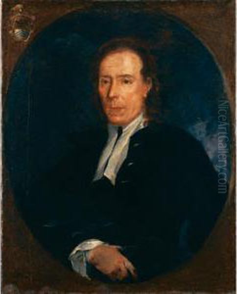 Ritratto Maschile, Iscritto In 
Una Finta Cornice Rettangolare Con Stemma Di Famiglia In Alto A Sinistra Oil Painting by Giuseppe Bazzani