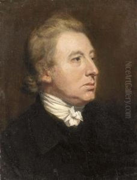 Portrait Of A Gentleman, 
Traditionally Thought To Be Edmund Burke, Bust-length, In A Black Coat 
And White Cravatte Oil Painting by Thomas Beach