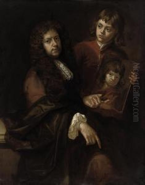 Double Portrait Of A Gentleman 
And A Young Boy, Possibly Theartist's Husband Charles Beale (1631-1705) 
And One Of Their Sons Oil Painting by Mary Beale