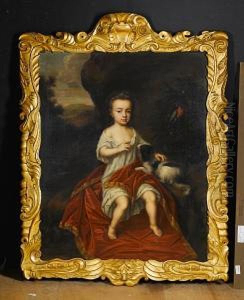 Portrait Of A Young Boy, In A 
White Chemise,seated In A Landscape With A Dog At His Side And A 
Parrotnearby Oil Painting by Mary Beale