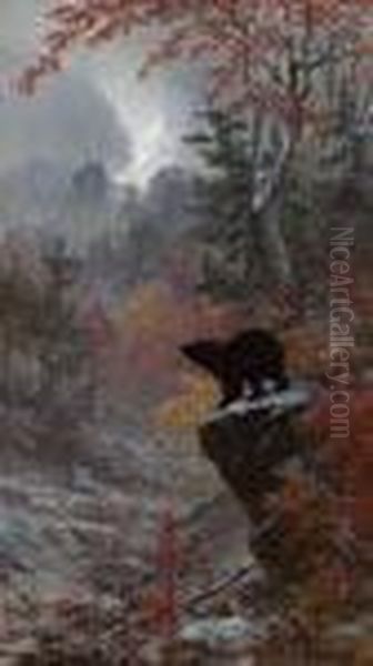 Bear In A Wooded Landscape Oil Painting by William Holbrook Beard