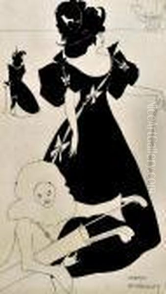 Design For Aninvitation To The Opening Of The Prince's Ladies Golf Club Atmitcham Oil Painting by Aubrey Vincent Beardsley