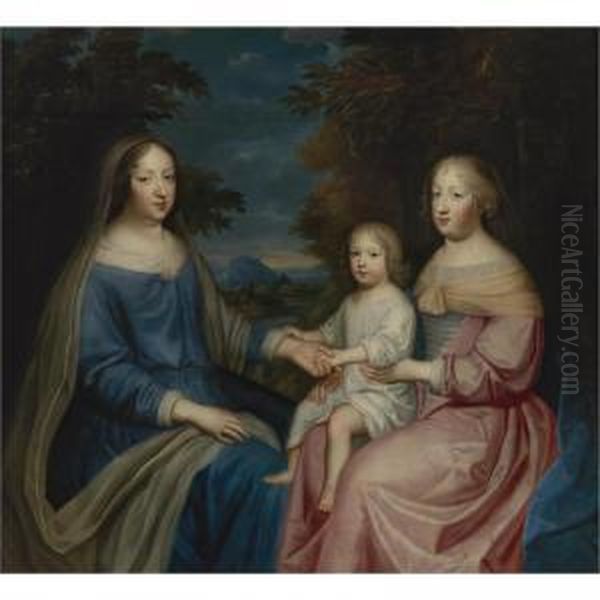 A Portrait Of Anne Of Austria 
With Marie-therese Of Spain Holding Louis, The Grand Dauphin Oil Painting by Charles Beaubrun