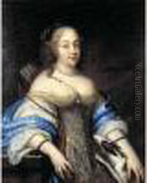 Portrait De Jeune Femme Au Colllier De Perles Oil Painting by Charles Beaubrun