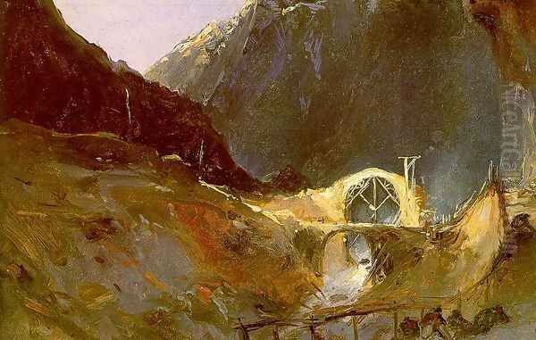 The Building of the Devil's Bridge 1833 Oil Painting by Charles Blechen