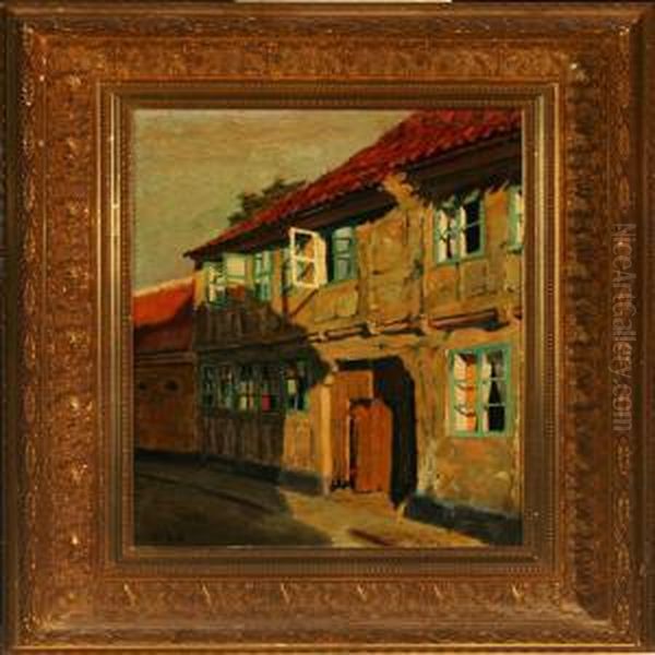 Streetscene From Aalborg Oil Painting by Christian Frederick Beck