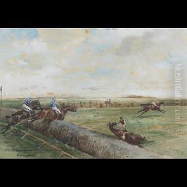 The Grand Sefton St. Chase - Liverpool 1911 Oil Painting by John Axel Beer