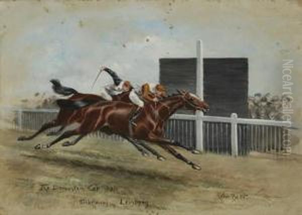 The Finish For Thest. Leger Stakes - Doncaster 1911 Oil Painting by John Axel Beer