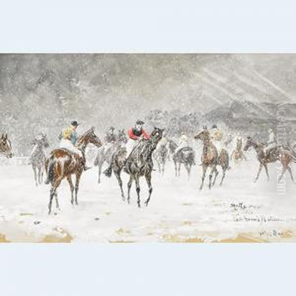 At The Post - The Grand National Oil Painting by John Axel Beer