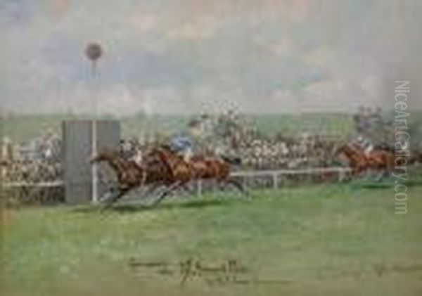 Spearmint Wins The Grand Prix By Half Length From Bridgecourt Oil Painting by John Axel Beer