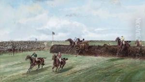 At The Canal Turn, Grand National, 1910 Oil Painting by John Axel Beer