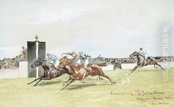 Santoi Winning The Jubilee Stakes, Kempton Oil Painting by John Axel Beer