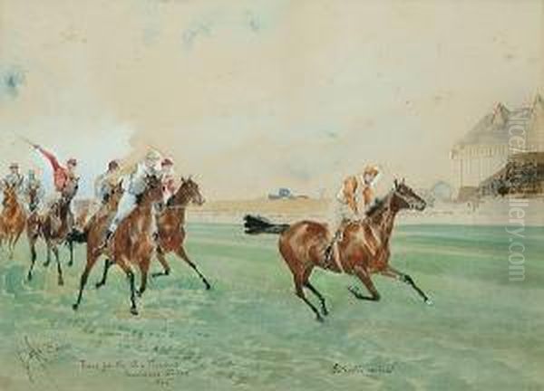 Race Of The One Thousand Guineas Stakes Oil Painting by John Axel Beer