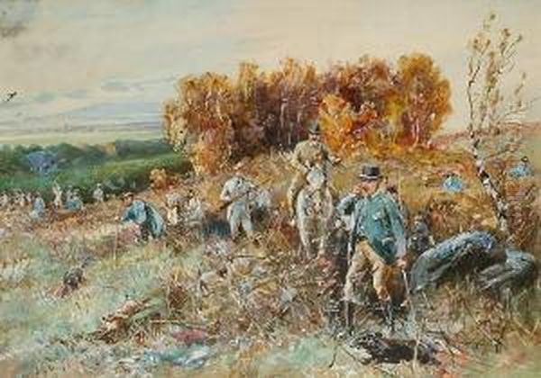 Scenes From A Sandringham Shooting Party Oil Painting by John Axel Beer