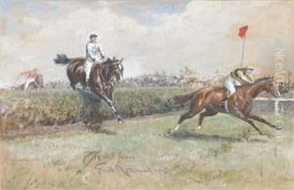 The Grand National, 1905: The Last Fence Oil Painting by John Axel Beer