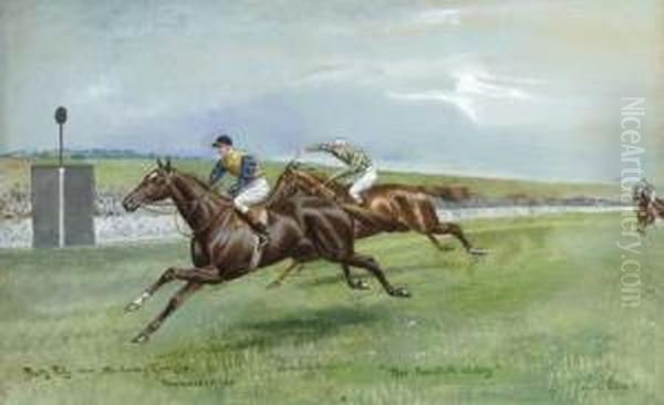Pretty Polly Wins The Jockey Club Cup, Newmarket Oil Painting by John Axel Beer